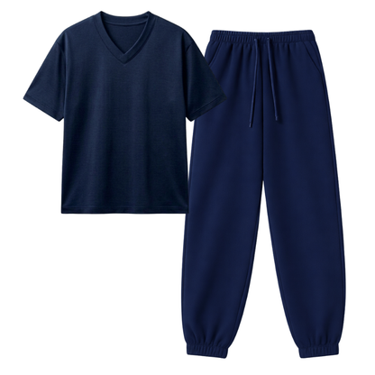 Navyblue Sweatpant With V-Neck T-Shirt
