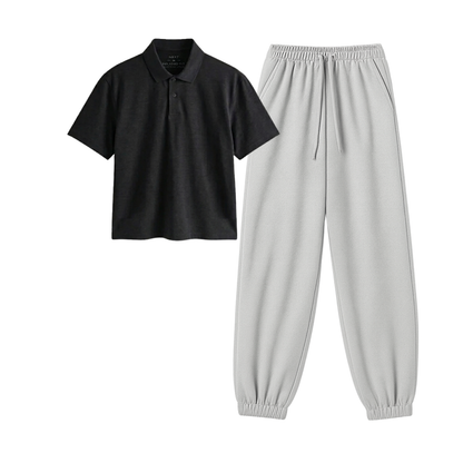 Lightgrey Sweatpant With Crop Polo