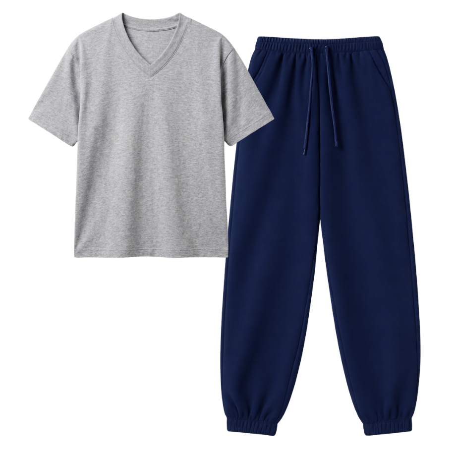 Navyblue Sweatpant With V-Neck T-Shirt