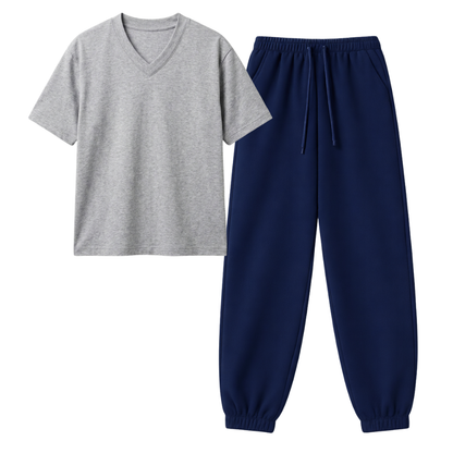 Navyblue Sweatpant With V-Neck T-Shirt