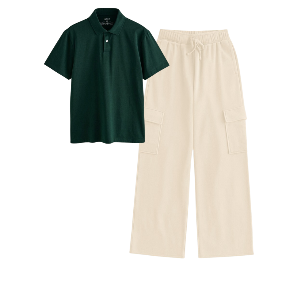 Cream Wide-Leg Cargo With Polo