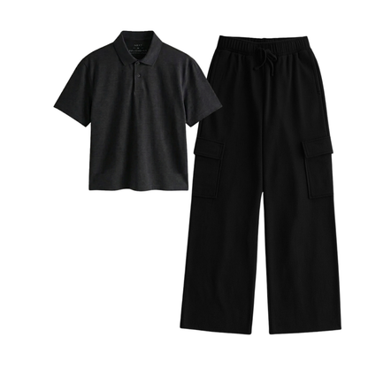 Black Wide-Leg Cargo With Crop Polo