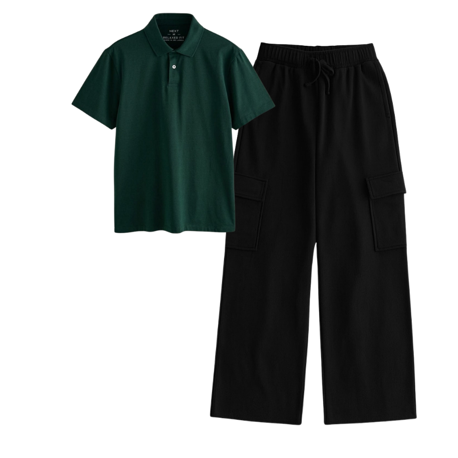 Black Wide-Leg Cargo With Polo