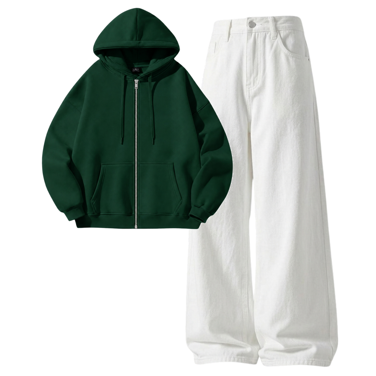 White Baggy Jeans With Zipper
