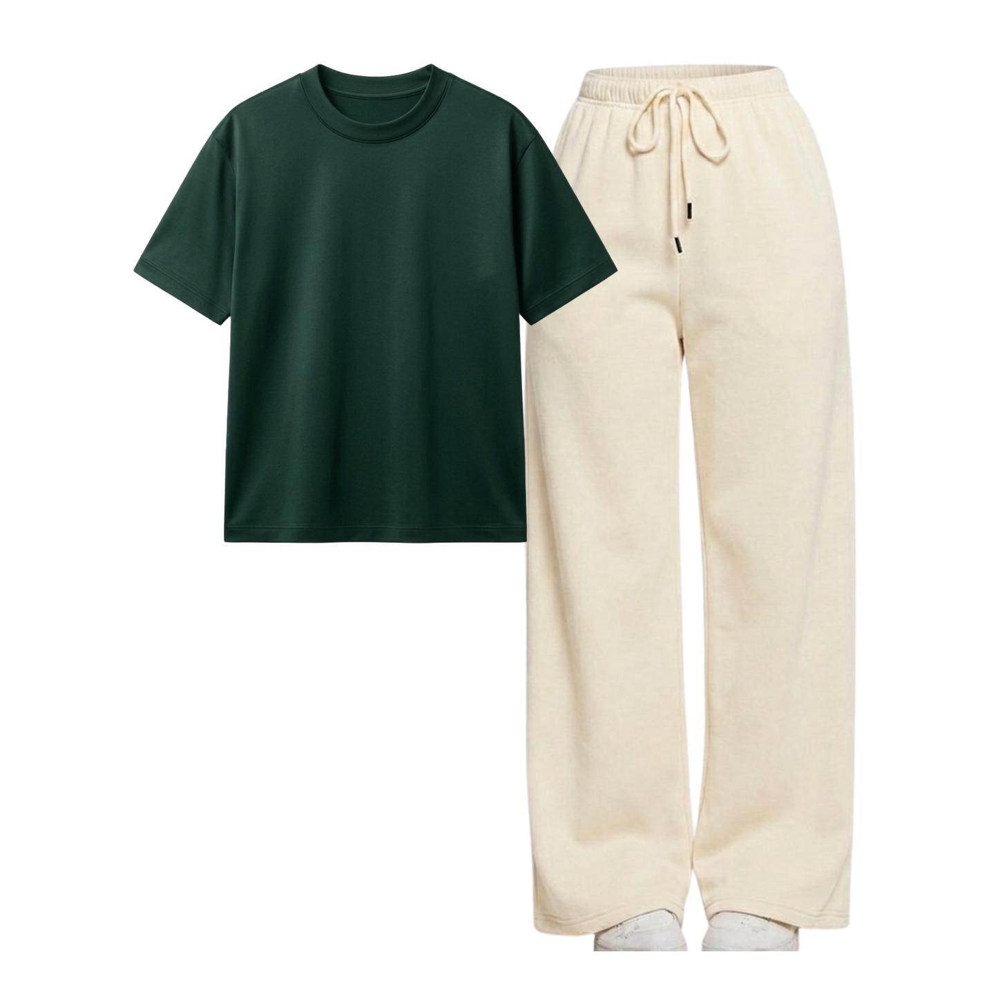 Beige Wide-Leg Trouser With Regular T-Shirt