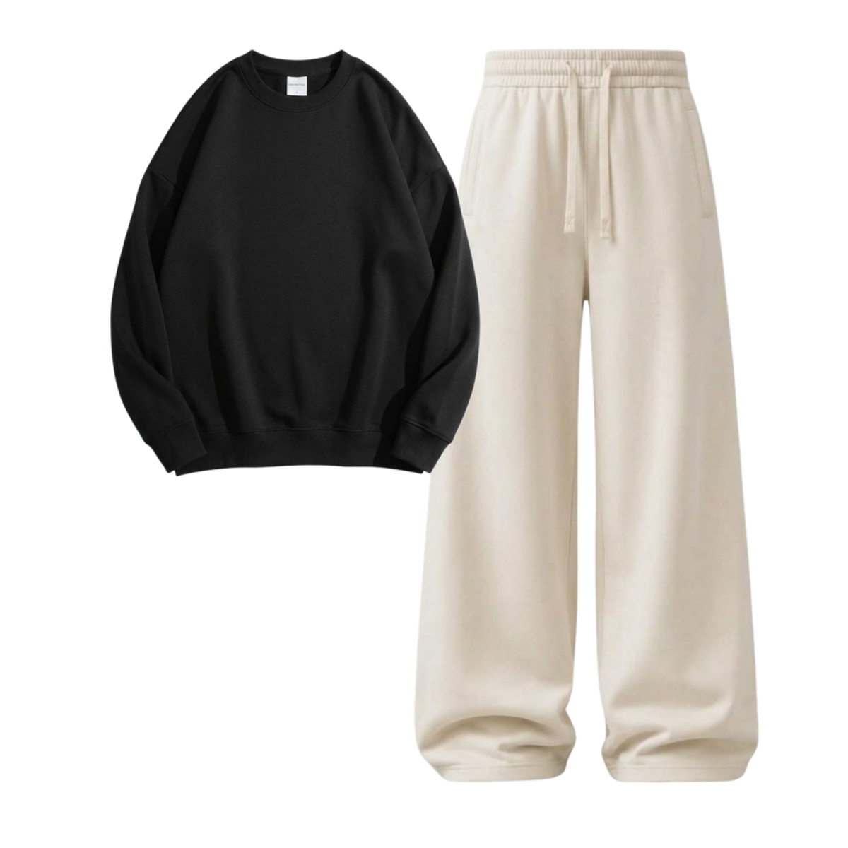 Cream Wide-Leg Trouser With Sweatshirt