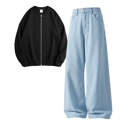 Skyblue Baggy Jeans With Zweat