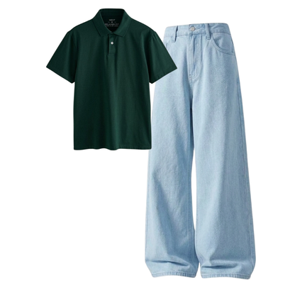 Iceblue Wide-Leg Baggy Jeans With Polo