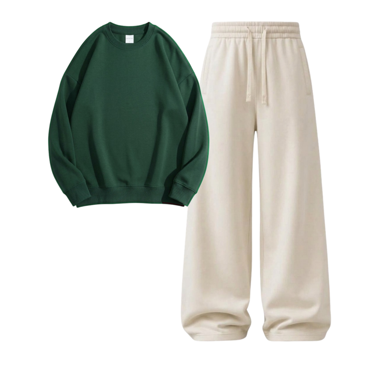 Cream Wide-Leg Trouser With Sweatshirt