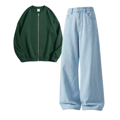 Skyblue Baggy Jeans With Zweat
