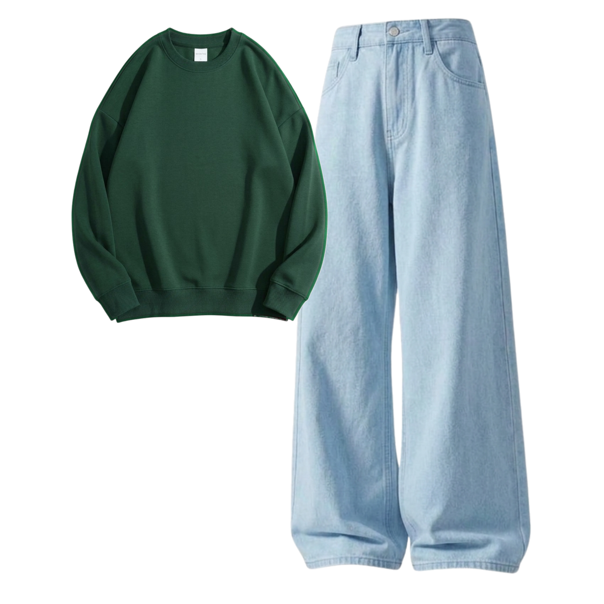 Iceblue Baggy Jeans With Sweatshirt