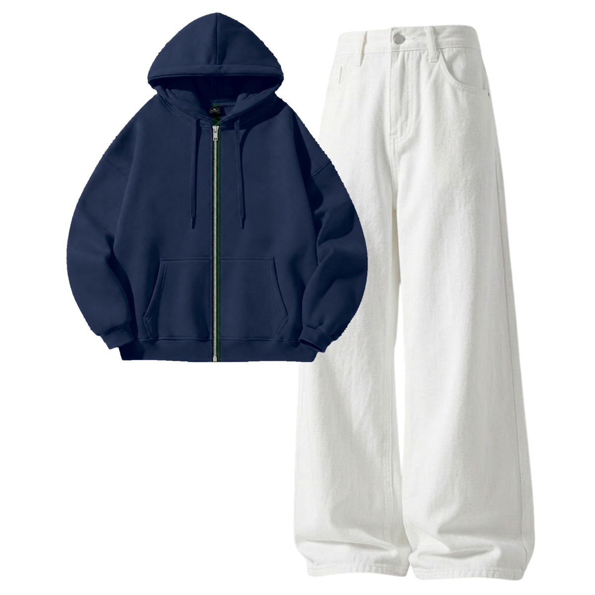 White Baggy Jeans With Zipper