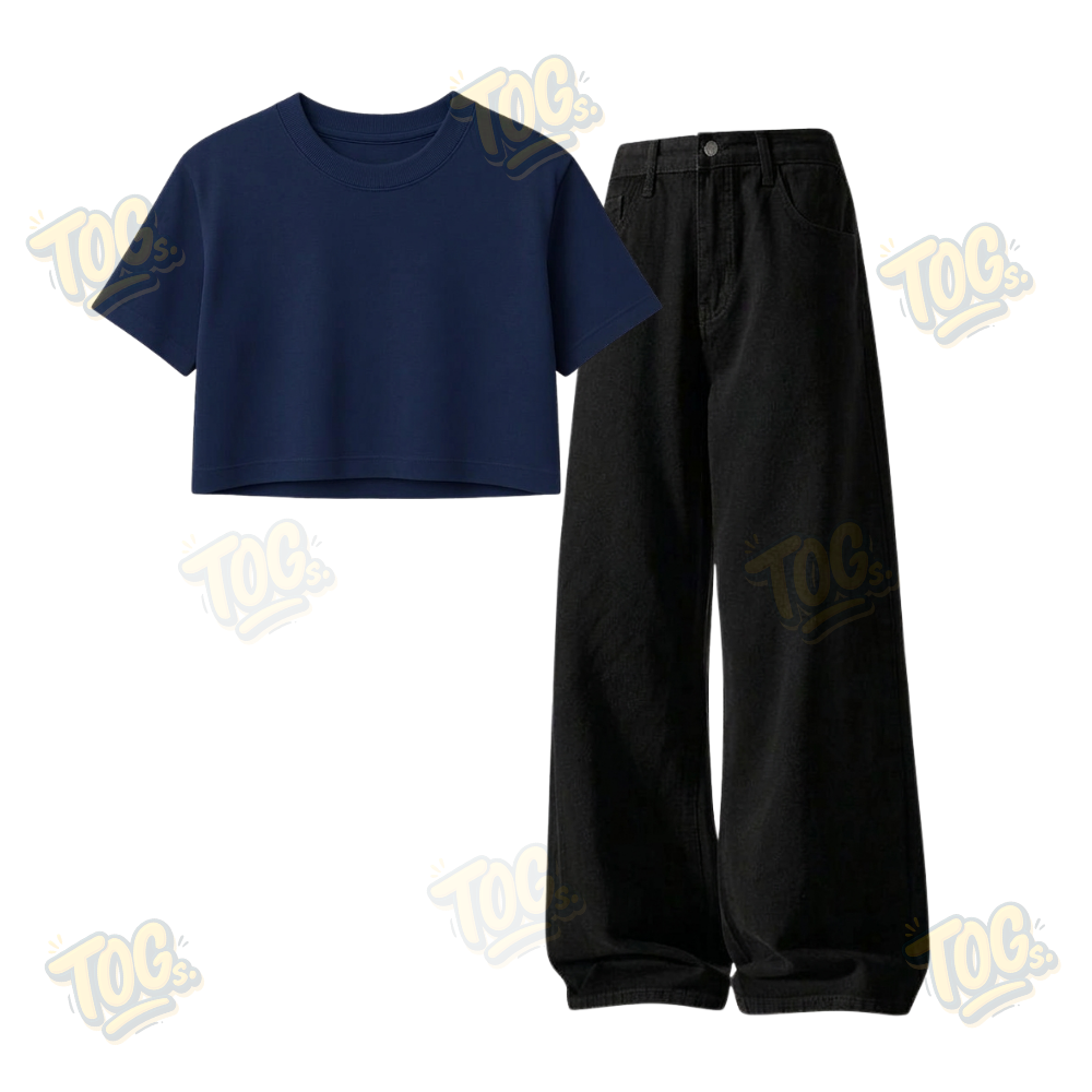 Black Wide-Leg Baggy Jeans With Crop T-Shirt