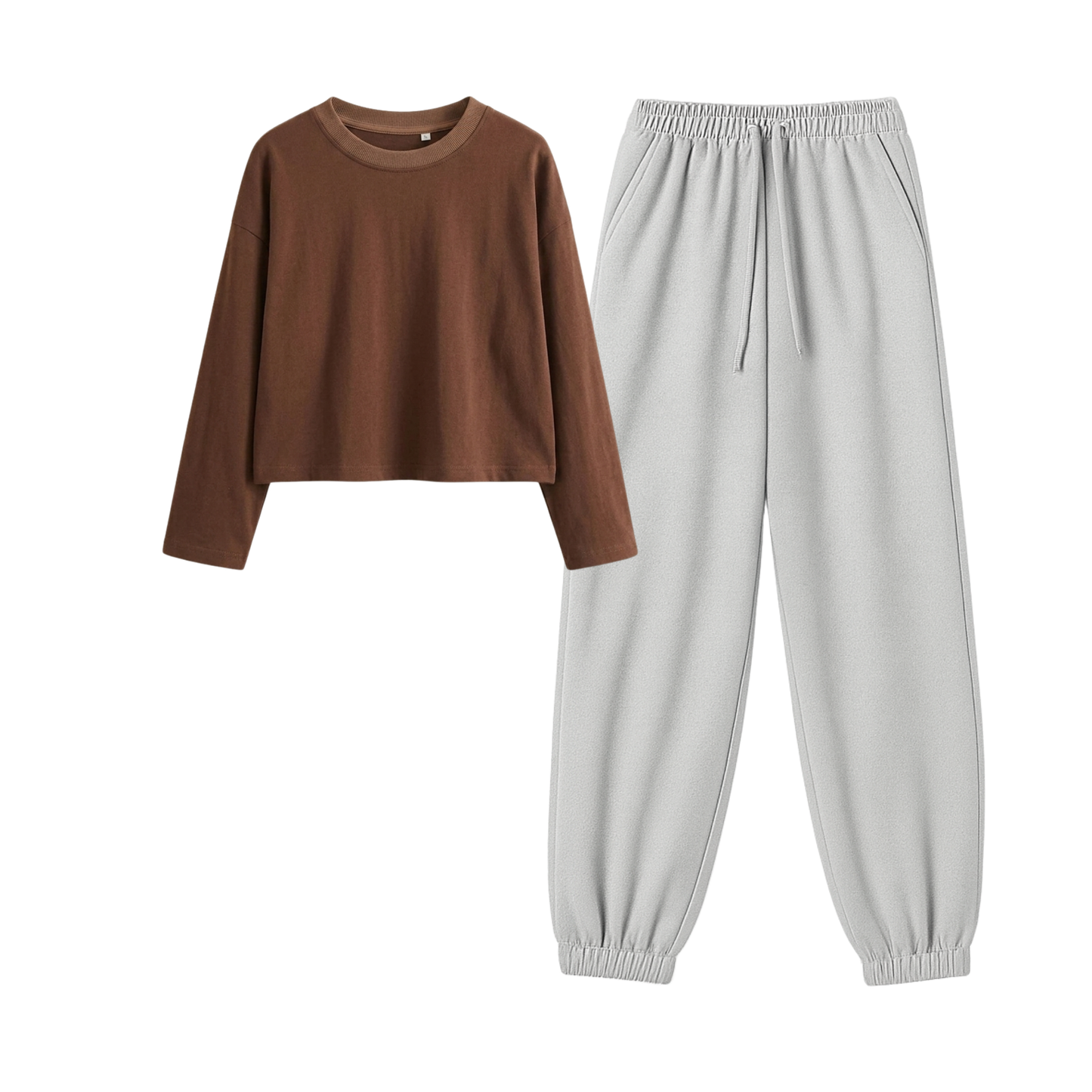Lightgrey Sweatpant With Crop Full Sleeves T-Shirt