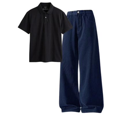 Darkblue Wide-Leg Baggy Jeans With Polo