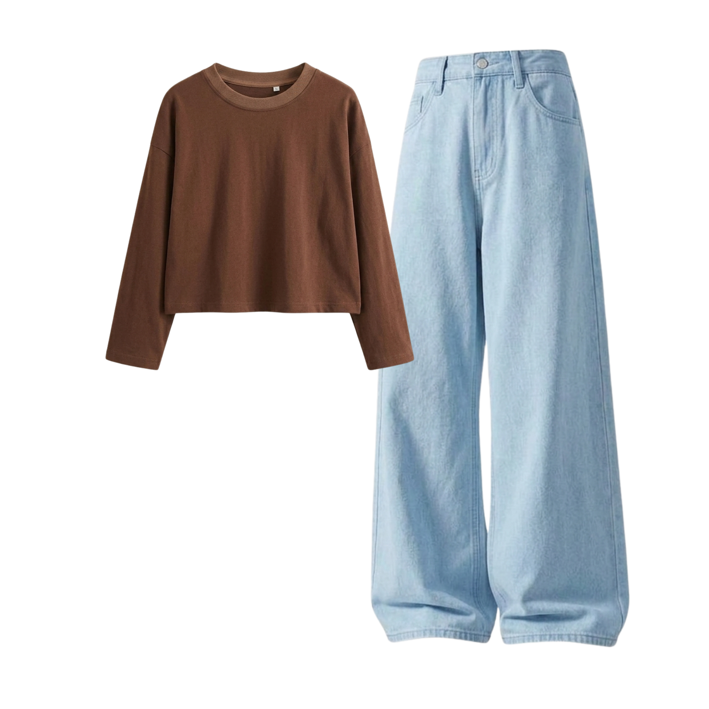 Iceblue Wide-Leg Baggy Jeans With Crop Full Sleeves T-Shirt