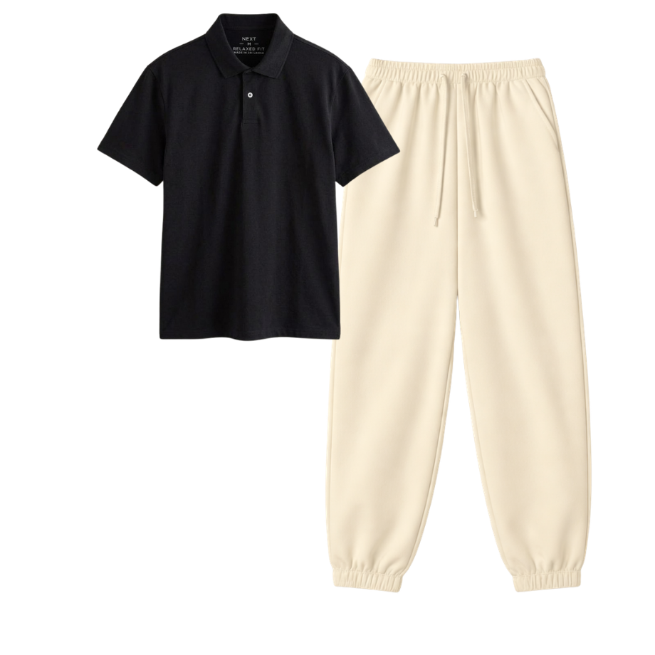 Cream Sweatpant With Polo