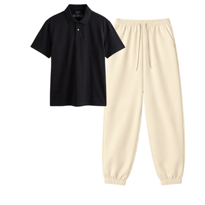 Cream Sweatpant With Polo