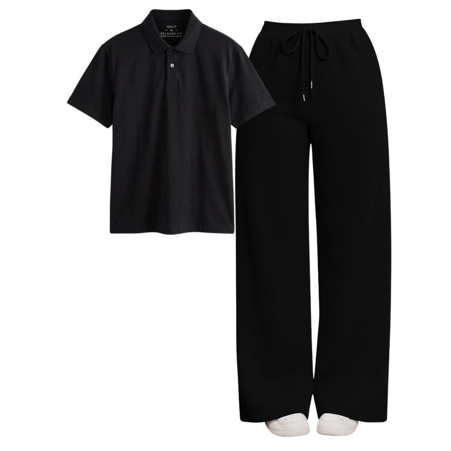 Black Wide-Leg Trouser With Polo