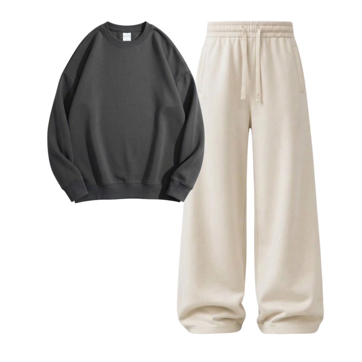 Cream Wide-Leg Trouser With Sweatshirt