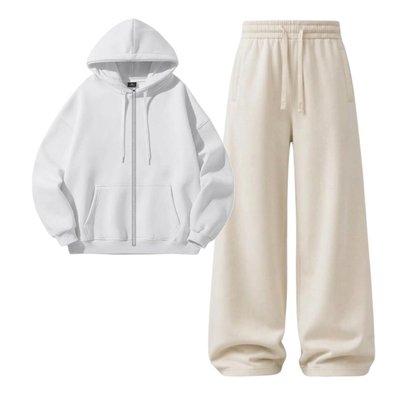 Cream Wide-Leg Trouser With Zipper