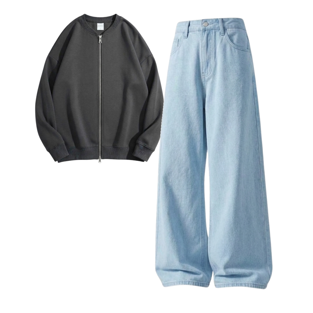 Skyblue Baggy Jeans With Zweat
