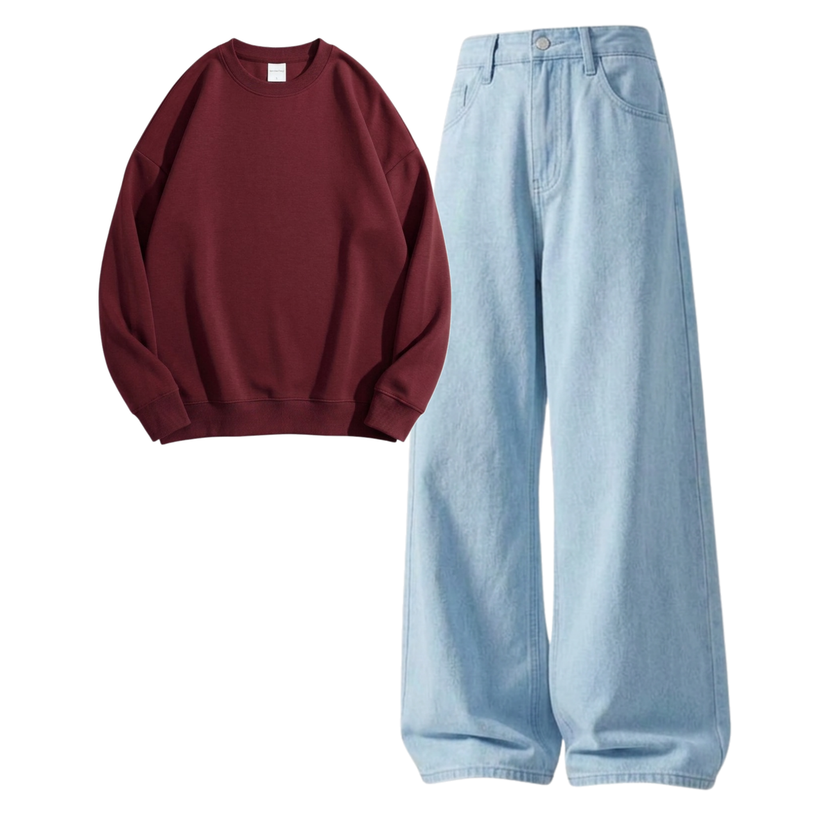 Iceblue Baggy Jeans With Sweatshirt