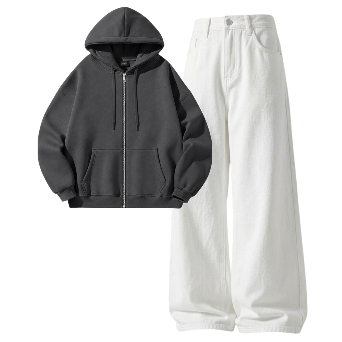 White Baggy Jeans With Zipper