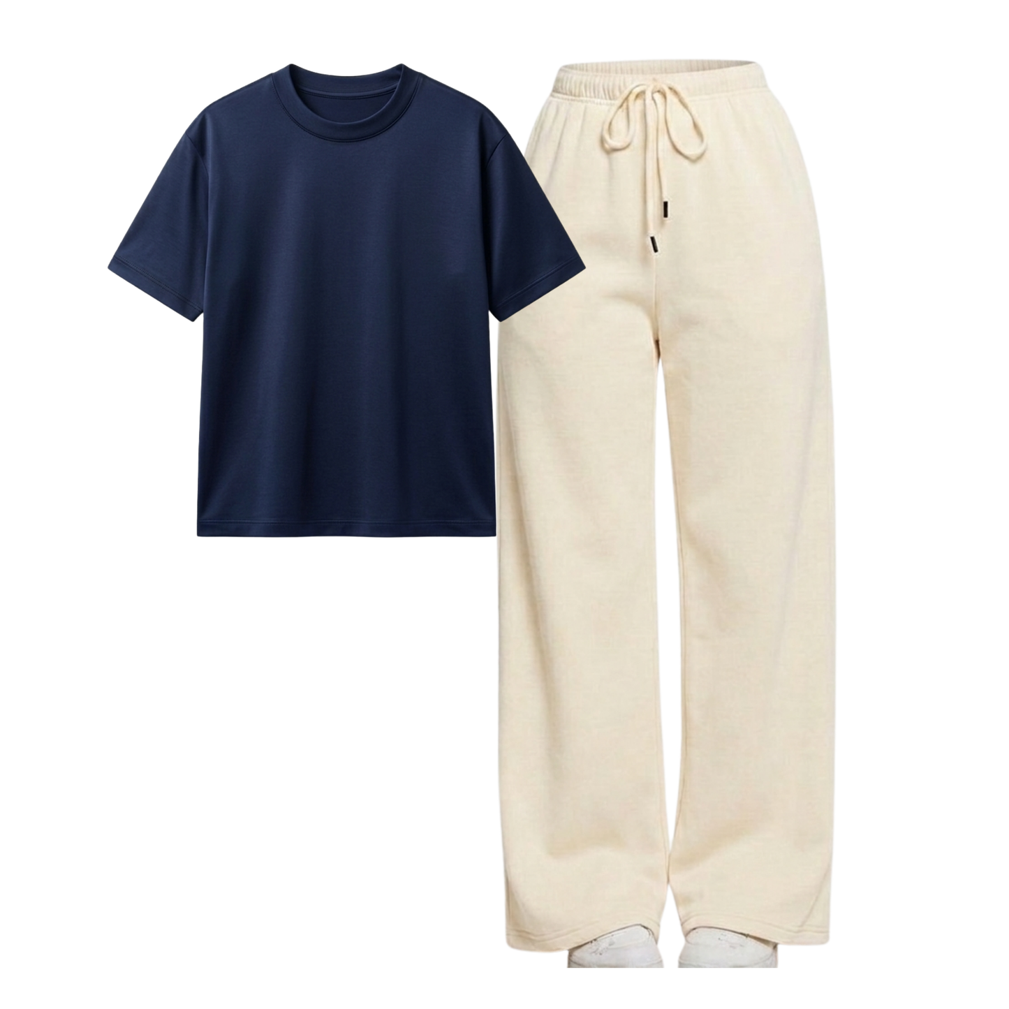 Beige Wide-Leg Trouser With Regular T-Shirt