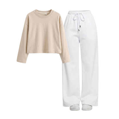 White Wide-Leg Trouser With Crop Full Sleeves T-Shirt