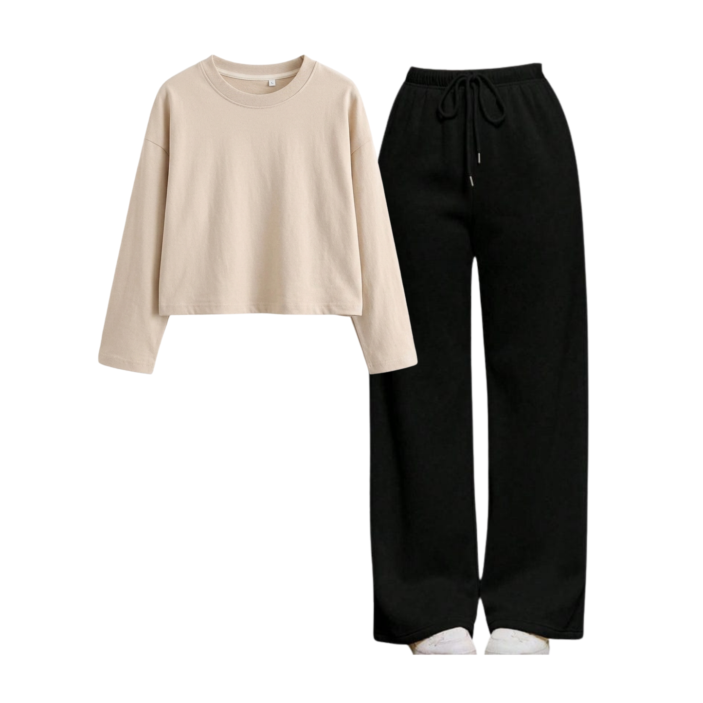 Black Wide-Leg Trouser With Crop Full Sleeves T-Shirt