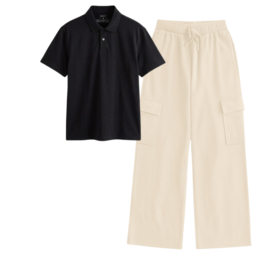 Cream Wide-Leg Cargo With Polo