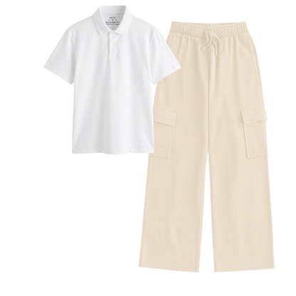 Cream Wide-Leg Cargo With Polo
