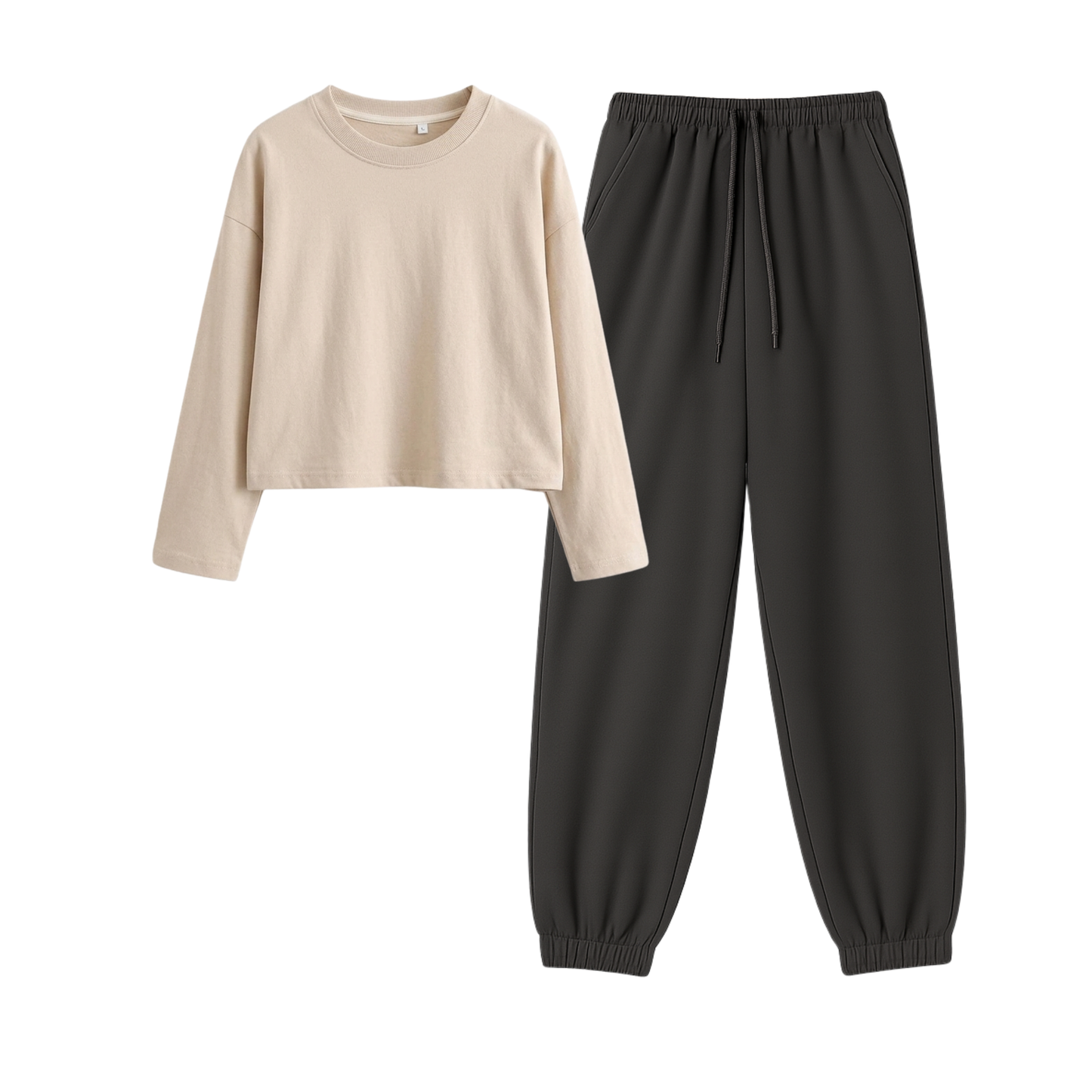 Charcoalgrey Sweatpant With Crop Full Sleeves T-Shirt