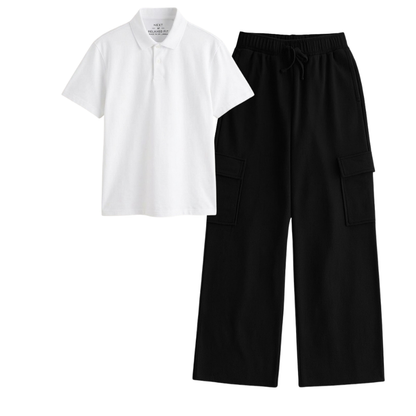 Black Wide-Leg Cargo With Polo