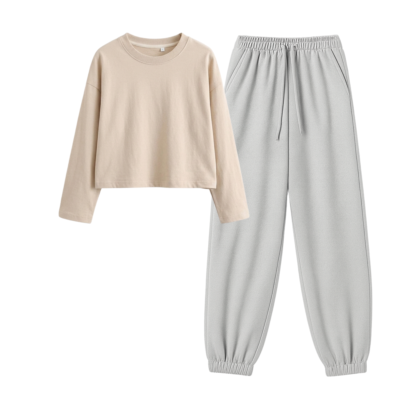 Lightgrey Sweatpant With Crop Full Sleeves T-Shirt
