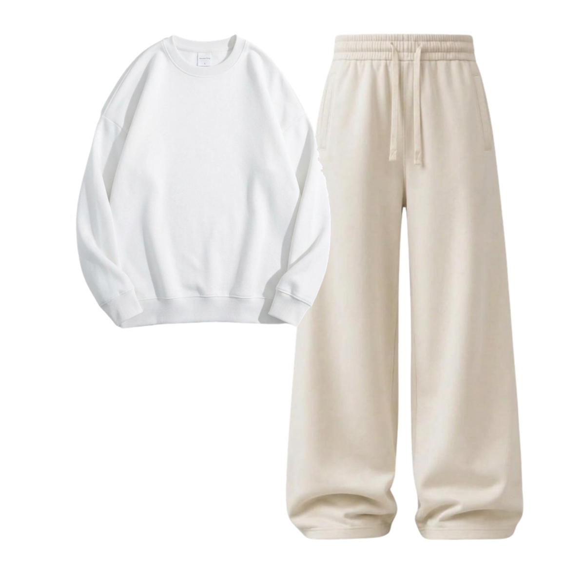 Cream Wide-Leg Trouser With Sweatshirt