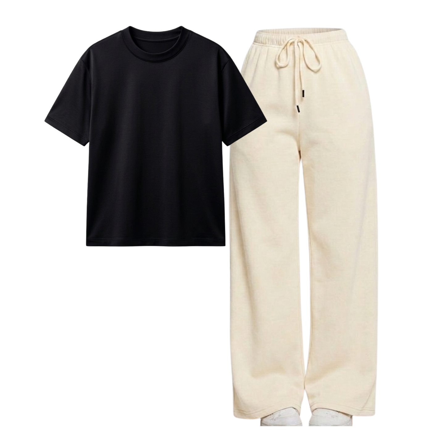 Beige Wide-Leg Trouser With Regular T-Shirt