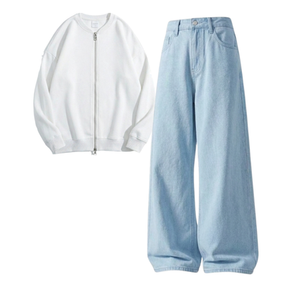 Skyblue Baggy Jeans With Zweat