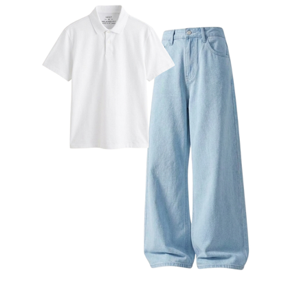 Iceblue Wide-Leg Baggy Jeans With Polo