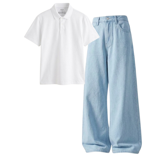 Iceblue Wide-Leg Baggy Jeans With Polo