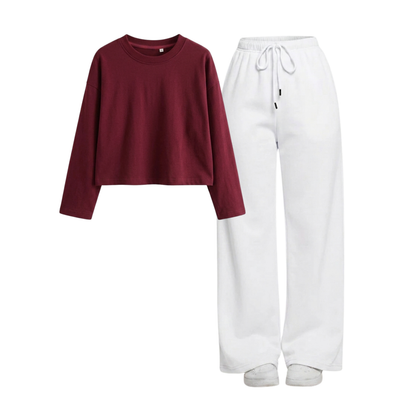 White Wide-Leg Trouser With Crop Full Sleeves T-Shirt