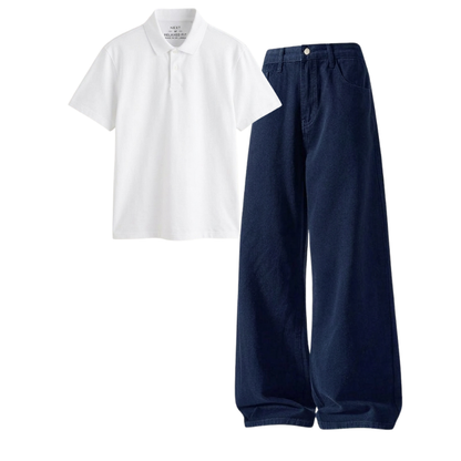 Darkblue Wide-Leg Baggy Jeans With Polo