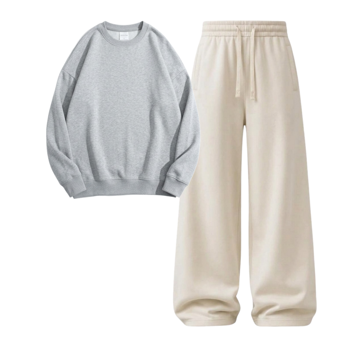 Cream Wide-Leg Trouser With Sweatshirt