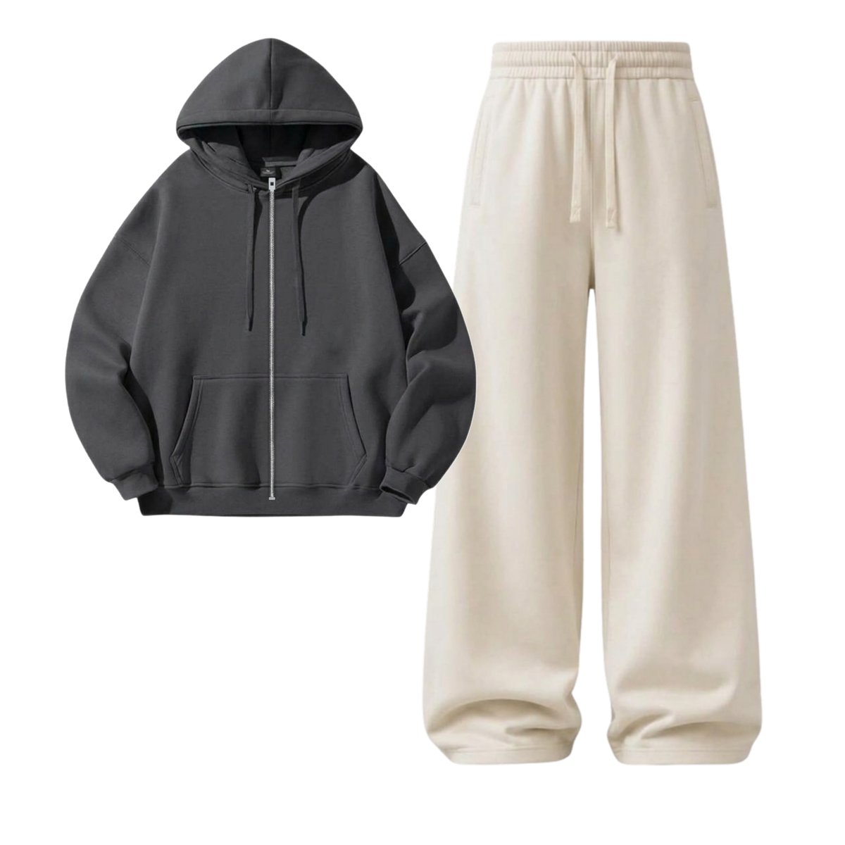 Cream Wide-Leg Trouser With Zipper