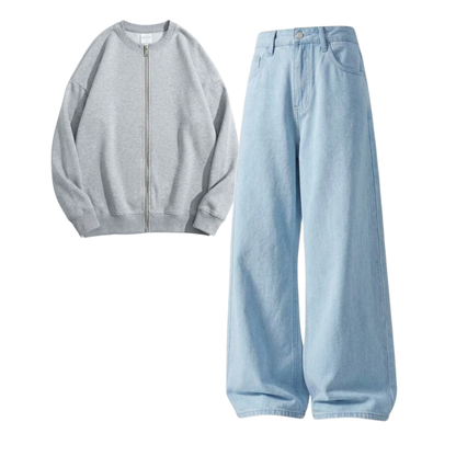 Skyblue Baggy Jeans With Zweat