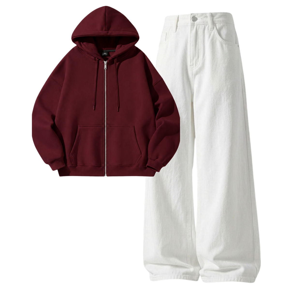 White Baggy Jeans With Zipper