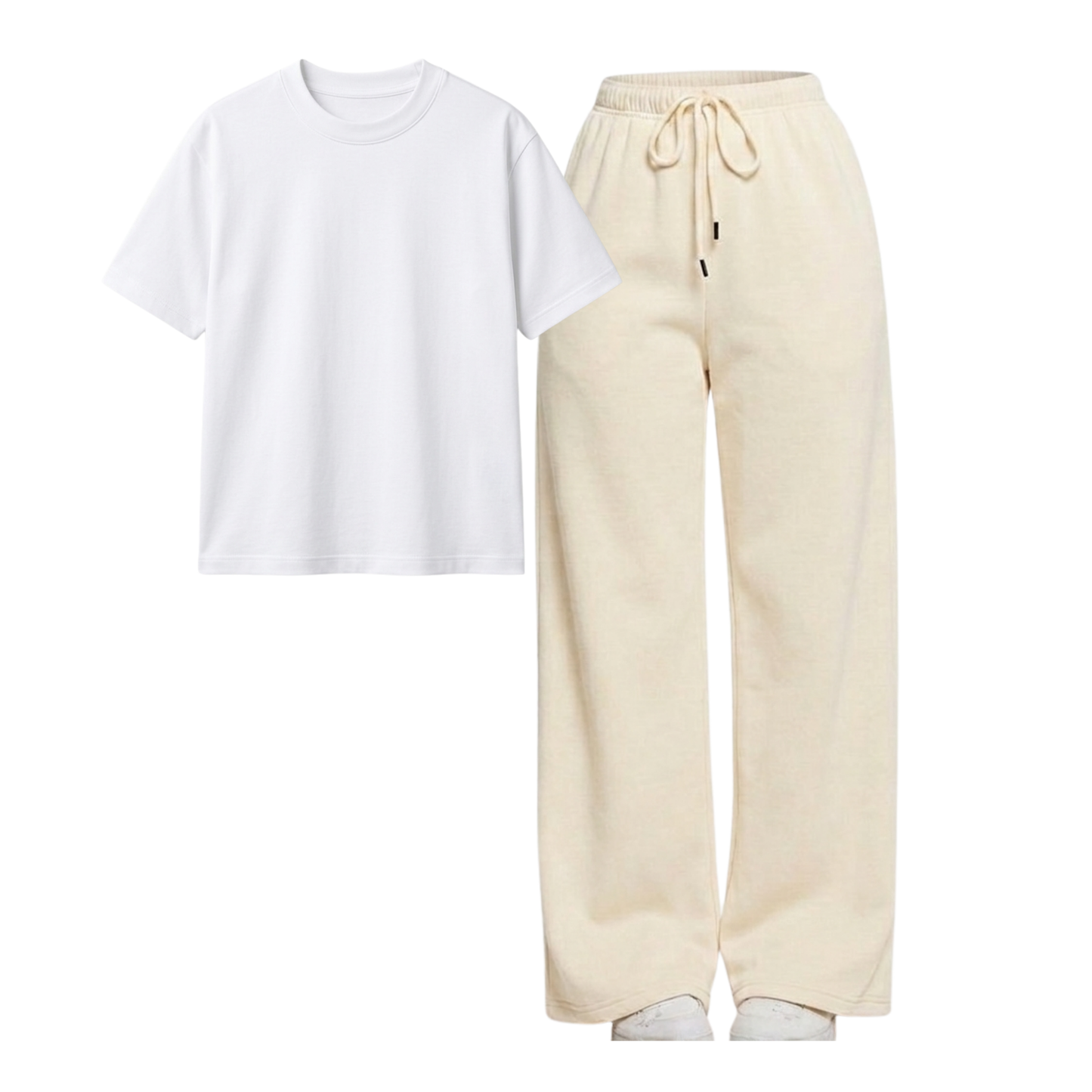 Beige Wide-Leg Trouser With Regular T-Shirt