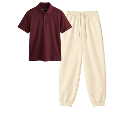 Cream Sweatpant With Polo