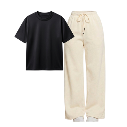 Beige Wide-Leg Trouser With Regular T-Shirt